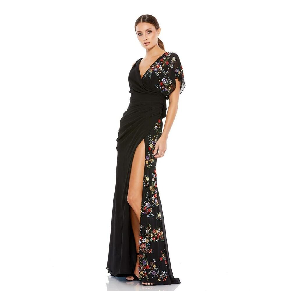 Mac Duggal Stunning black and Rhinestone Slit Gown - Size 6
